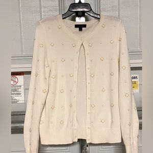 Ann Taylor embellished Cream cardigan Medium